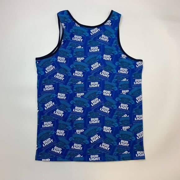 Budlight Beer Tank Top Mens L Large Blue Allover Print Sleeveless Round Neck - Picture 3 of 9